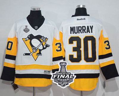 Penguins #30 Matt Murray White New Away 2017 Stanley Cup Final Patch Stitched NHL Jersey