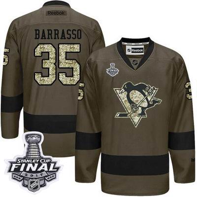 Penguins #35 Tom Barrasso Green Salute to Service 2017 Stanley Cup Final Patch Stitched NHL Jersey