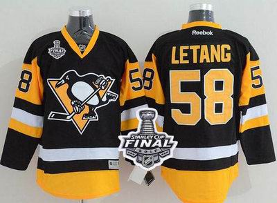 Penguins #58 Kris Letang Black Alternate 2017 Stanley Cup Final Patch Stitched NHL Jersey