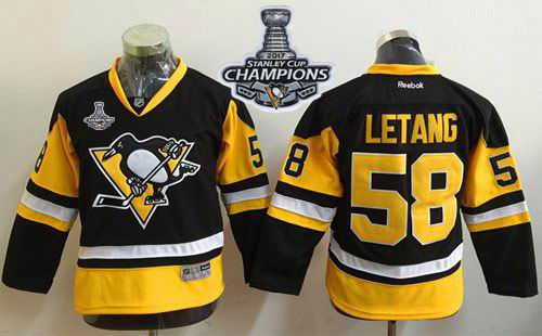 Penguins #58 Kris Letang Black Alternate 2017 Stanley Cup Finals Champions Stitched Youth NHL Jersey