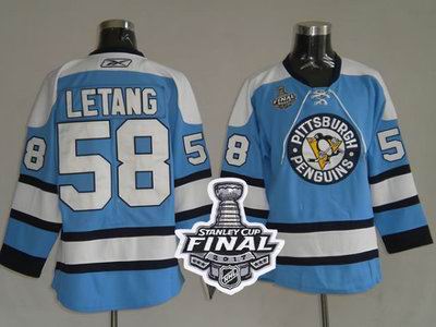 Penguins #58 Kris Letang Blue 2017 Stanley Cup Final Patch Stitched NHL Jersey