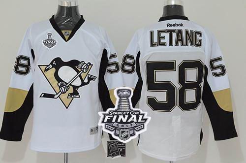 Penguins #58 Kris Letang White 2017 Stanley Cup Final Patch Stitched NHL Jersey