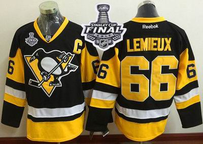 Penguins #66 Mario Lemieux Black Alternate 2017 Stanley Cup Final Patch Stitched NHL Jersey