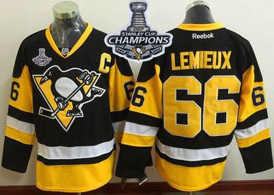 Penguins #66 Mario Lemieux Black Alternate 2017 Stanley Cup Finals Champions Stitched NHL Jersey