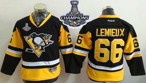 Penguins #66 Mario Lemieux Black Alternate 2017 Stanley Cup Finals Champions Stitched Youth NHL Jersey