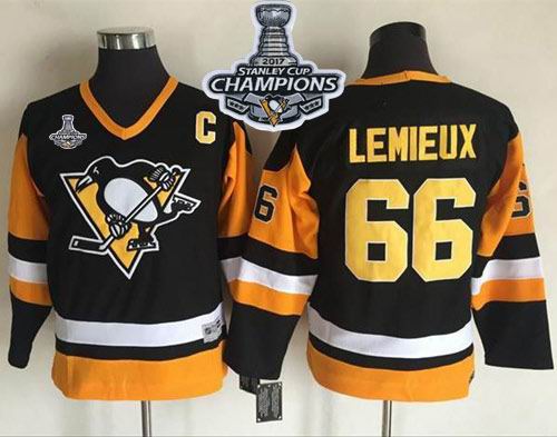 Penguins #66 Mario Lemieux Black CCM Throwback 2017 Stanley Cup Finals Champions Stitched Youth NHL Jersey