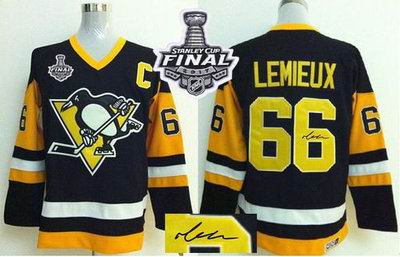 Penguins #66 Mario Lemieux Black CCM Throwback Autographed 2017 Stanley Cup Final Patch Stitched NHL Jersey