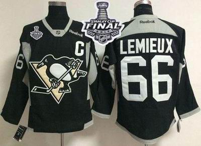 Penguins #66 Mario Lemieux Black Practice 2017 Stanley Cup Final Patch Stitched NHL Jersey