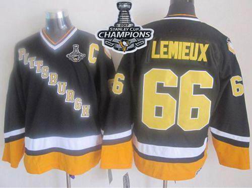 Penguins #66 Mario Lemieux Black Yellow CCM Throwback 2017 Stanley Cup Finals Champions Stitched NHL Jersey