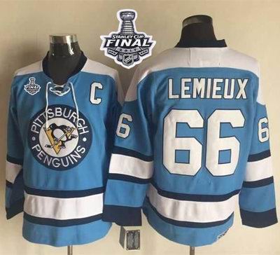 Penguins #66 Mario Lemieux Blue Alternate CCM Throwback 2017 Stanley Cup Final Patch Stitched NHL Jersey