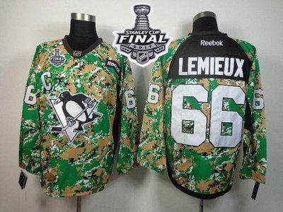 Penguins #66 Mario Lemieux Camo Veterans Day Practice 2017 Stanley Cup Final Patch Stitched NHL Jersey