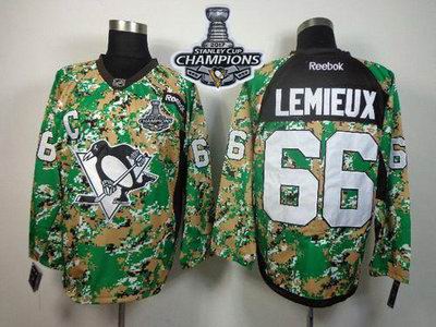Penguins #66 Mario Lemieux Camo Veterans Day Practice 2017 Stanley Cup Finals Champions Stitched NHL Jersey