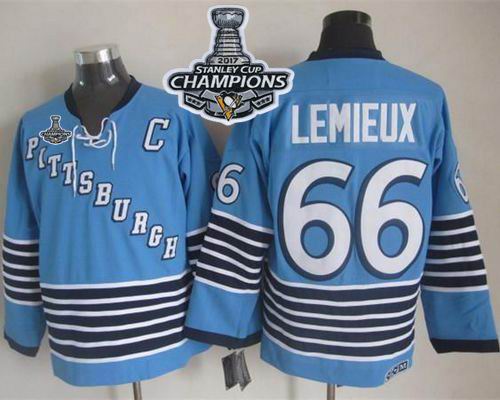 Penguins #66 Mario Lemieux Light Blue CCM Throwback 2017 Stanley Cup Finals Champions Stitched NHL Jersey