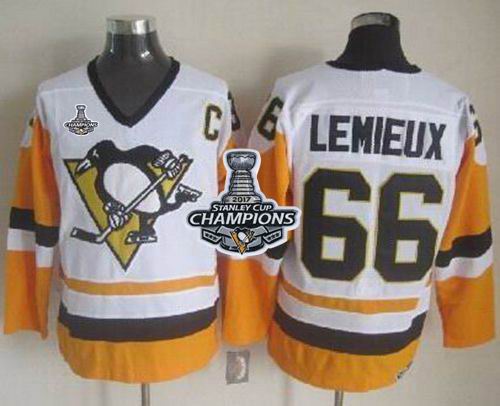 Penguins #66 Mario Lemieux White Black CCM Throwback 2017 Stanley Cup Finals Champions Stitched NHL Jersey