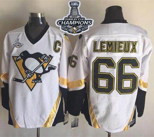 Penguins #66 Mario Lemieux White CCM Throwback 2017 Stanley Cup Finals Champions Stitched NHL Jersey