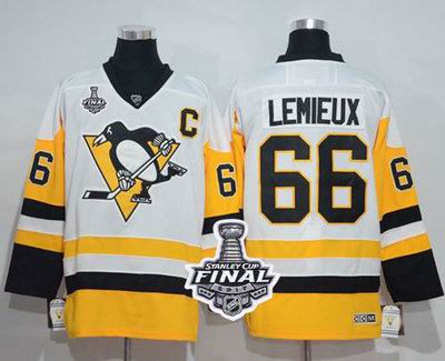Penguins #66 Mario Lemieux White New Away 2017 Stanley Cup Final Patch Stitched NHL Jersey