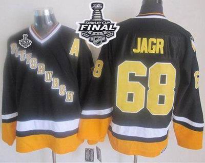 Penguins #68 Jaromir Jagr Black Yellow CCM Throwback 2017 Stanley Cup Final Patch Stitched NHL Jersey