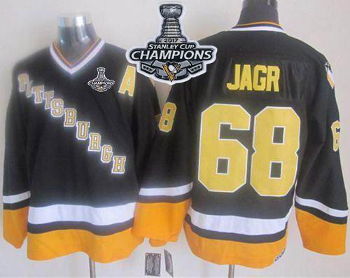 Penguins #68 Jaromir Jagr Black Yellow CCM Throwback 2017 Stanley Cup Finals Champions Stitched NHL Jersey