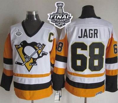 Penguins #68 Jaromir Jagr White Black CCM Throwback 2017 Stanley Cup Final Patch Stitched NHL Jersey