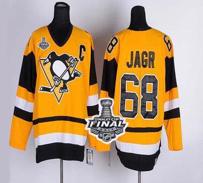 Penguins #68 Jaromir Jagr Yellow CCM Throwback 2017 Stanley Cup Final Patch Stitched NHL Jersey