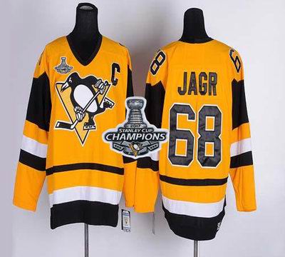 Penguins #68 Jaromir Jagr Yellow CCM Throwback 2017 Stanley Cup Finals Champions Stitched NHL Jersey
