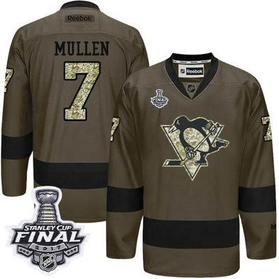 Penguins #7 Joe Mullen Green Salute to Service 2017 Stanley Cup Final Patch Stitched NHL Jersey