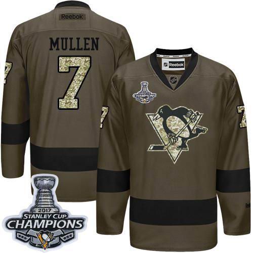 Penguins #7 Joe Mullen Green Salute to Service 2017 Stanley Cup Finals Champions Stitched NHL Jersey