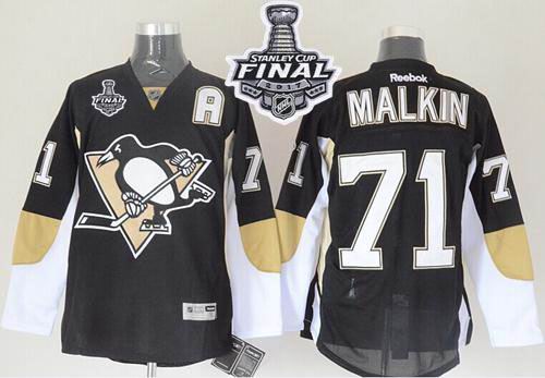 Penguins #71 Evgeni Malkin Black 2017 Stanley Cup Final Patch Stitched NHL Jersey