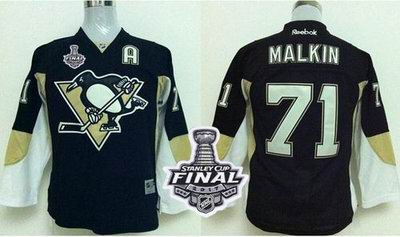 Penguins #71 Evgeni Malkin Black 2017 Stanley Cup Final Patch Stitched Youth NHL Jersey