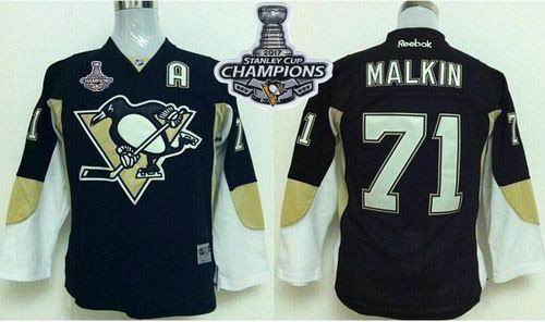 Penguins #71 Evgeni Malkin Black 2017 Stanley Cup Finals Champions Stitched Youth NHL Jersey