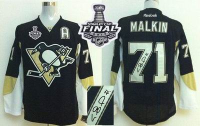 Penguins #71 Evgeni Malkin Black Autographed 2017 Stanley Cup Final Patch Stitched NHL Jersey
