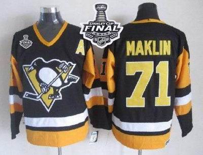 Penguins #71 Evgeni Malkin Black CCM Throwback 2017 Stanley Cup Final Patch Stitched NHL Jersey