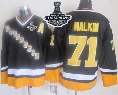 Penguins #71 Evgeni Malkin Black Yellow CCM Throwback 2017 Stanley Cup Finals Champions Stitched NHL Jersey