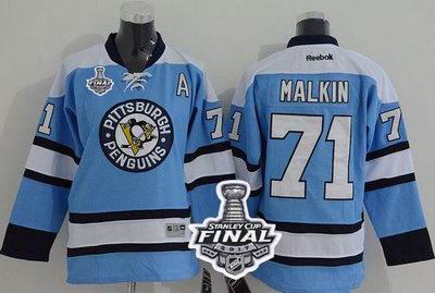 Penguins #71 Evgeni Malkin Blue 2017 Stanley Cup Final Patch Stitched Youth NHL Jersey