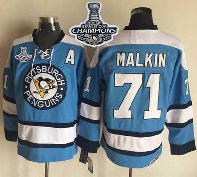Penguins #71 Evgeni Malkin Blue Alternate CCM Throwback 2017 Stanley Cup Finals Champions Stitched NHL Jersey