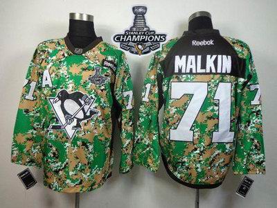 Penguins #71 Evgeni Malkin Camo Veterans Day Practice 2017 Stanley Cup Finals Champions Stitched NHL Jersey