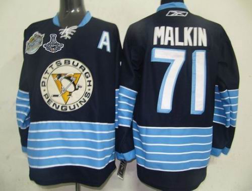 Penguins #71 Evgeni Malkin Dark BLue 2011 Winter Classic Vintage 2017 Stanley Cup Finals Champions Stitched NHL Jersey