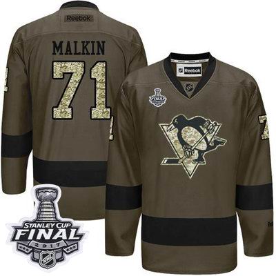 Penguins #71 Evgeni Malkin Green Salute to Service 2017 Stanley Cup Final Patch Stitched NHL Jersey