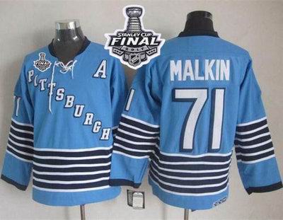 Penguins #71 Evgeni Malkin Light Blue CCM Throwback 2017 Stanley Cup Final Patch Stitched NHL Jersey