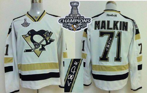 Penguins #71 Evgeni Malkin White 2014 Stadium Series Autographed 2017 Stanley Cup Finals Champions Stitched NHL Jersey