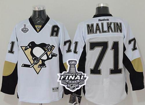 Penguins #71 Evgeni Malkin White 2017 Stanley Cup Final Patch Stitched NHL Jersey