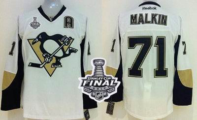 Penguins #71 Evgeni Malkin White 2017 Stanley Cup Final Patch Stitched Youth NHL Jersey