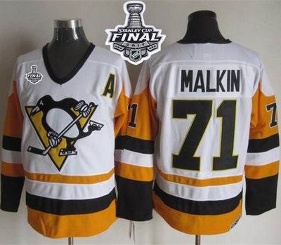Penguins #71 Evgeni Malkin White Black CCM Throwback 2017 Stanley Cup Final Patch Stitched NHL Jersey