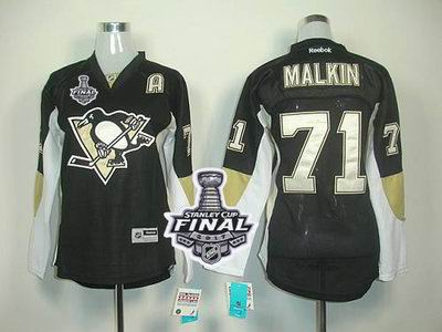 Penguins #71 Vgeni Malkin Black 2017 Stanley Cup Final Patch Women's Home Stitched NHL Jersey