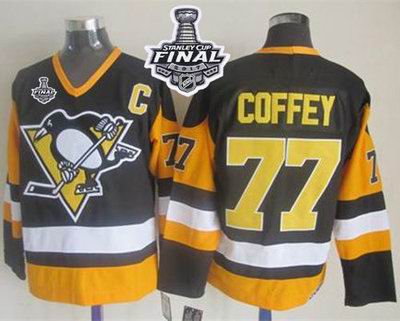 Penguins #77 Paul Coffey Black CCM Throwback 2017 Stanley Cup Final Patch Stitched NHL Jersey