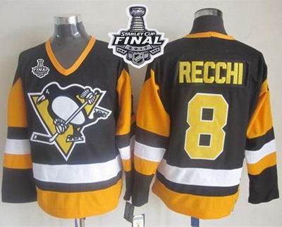Penguins #8 Mark Recchi Black CCM Throwback 2017 Stanley Cup Final Patch Stitched NHL Jersey