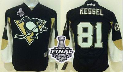 Penguins #81 Phil Kessel Black 2017 Stanley Cup Final Patch Stitched Youth NHL Jersey