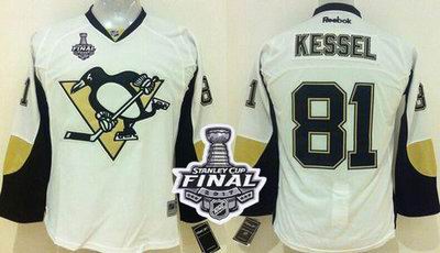 Penguins #81 Phil Kessel White 2017 Stanley Cup Final Patch Stitched Youth NHL Jersey