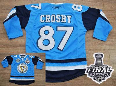 Penguins #87 Sidney Crosby Baby Blue 2011 Winter Classic Vintage 2017 Stanley Cup Final Patch Stitched NHL Jersey