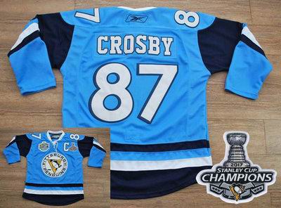 Penguins #87 Sidney Crosby Baby Blue 2011 Winter Classic Vintage 2017 Stanley Cup Finals Champions Stitched NHL Jersey